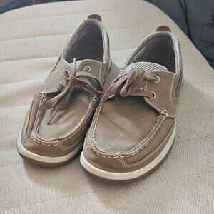 Margaritaville Boat Shoes Mens Size 9 Loafers MG1670B Canvas Brown Khaki